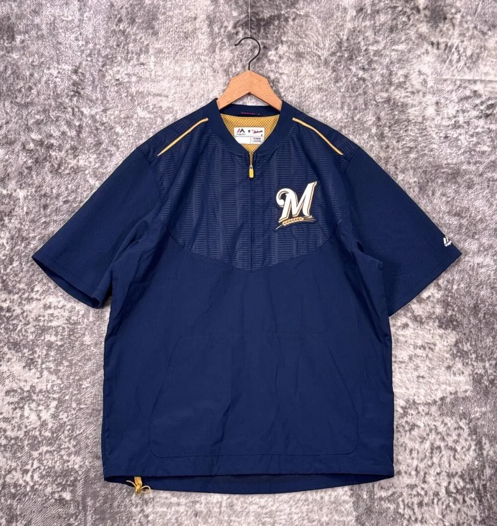 Majestic 1/2 Zip Medium Mens Milwaukee Brewers Batting Practice Jersey